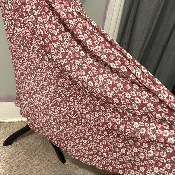 Anthropologie En Saison Red Ditzsy Midi Dress Sz XS Floral Chiffon Pleated Skirt - Picture 6 of 14